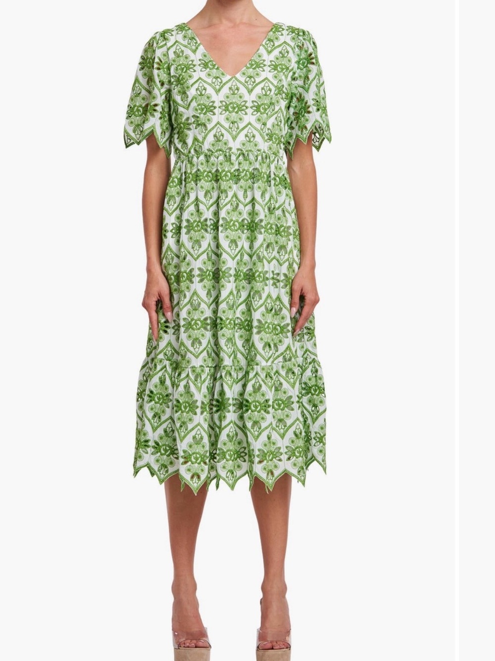 Ciebon Cate Embroidered Green White Dress Size Small NWT